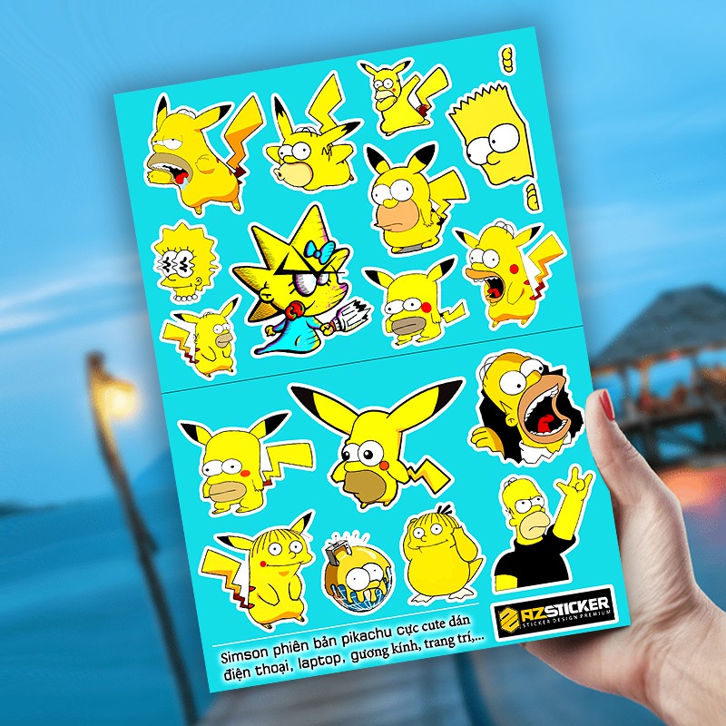 Set A4 Sticker Hình STKA440 - Simson Pikachu Dán Trang Trí Đồ Dùng, Thiết Bị Công Nghệ - Chất Liệu Chống Nước, Bền Màu