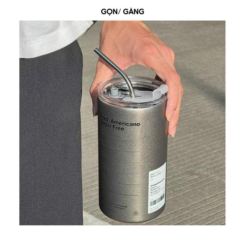 Bình giữ nhiệt bình đựng nước Iced Americano kèm ống hút Inox thép không gỉ SUS304 cao cấp ly giữ nhiệt Gọn Gàng