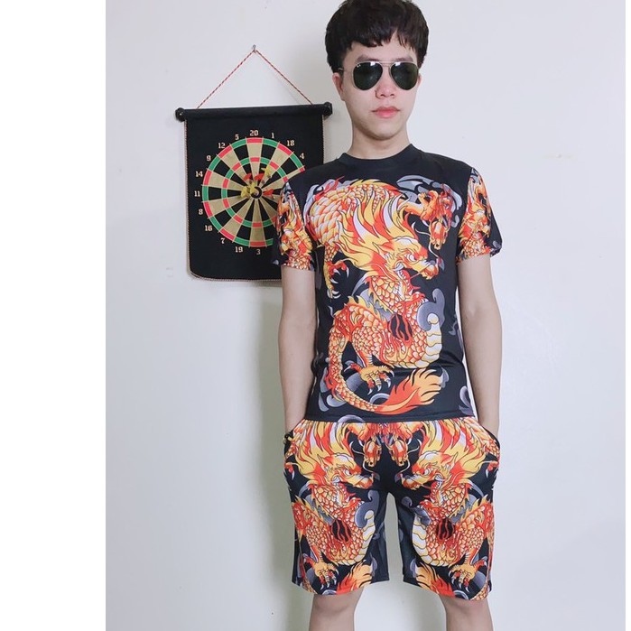 BỘ HÈ NAM IN 3D CAO CẤP ( RỒNG ĐỎ )