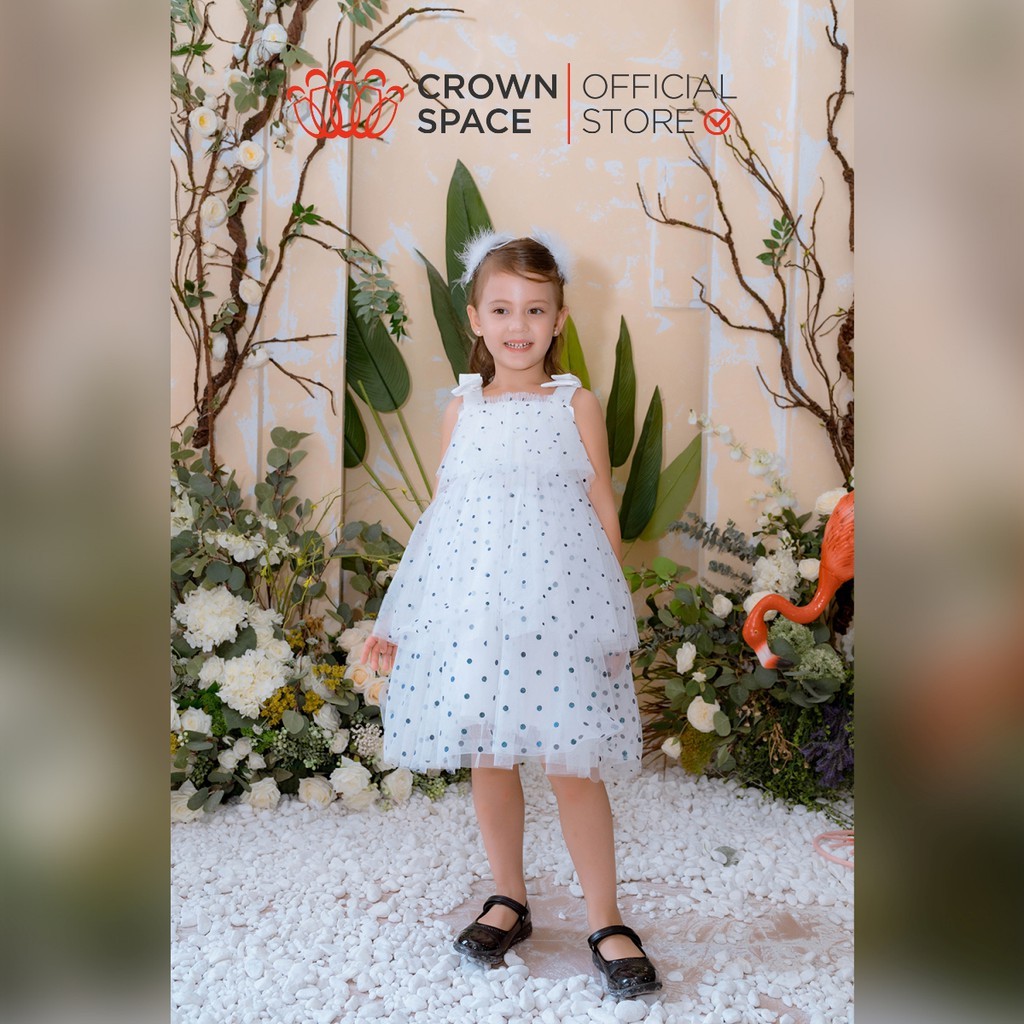 Váy Công Chúa Chính Hãng Crown Kids Trắng Tuyết Size 5-9 Loát Voan Cotton CKGS3810902.W