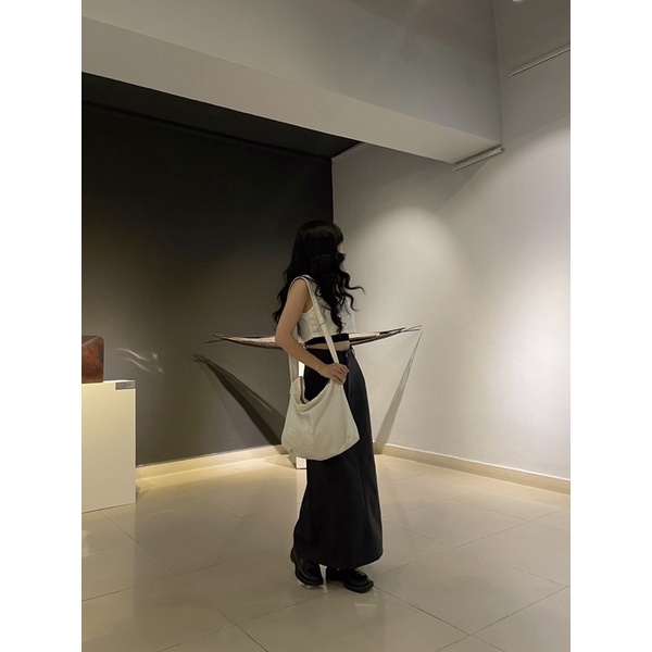 Chân váy ulzzang midi xẻ tà 1 bên
