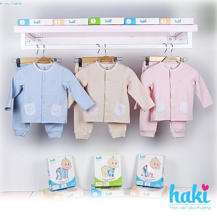 Bộ quần áo dài tay cài giữa hai túi ốp Melange Cotton cao cấp cho bé HAKI BC003