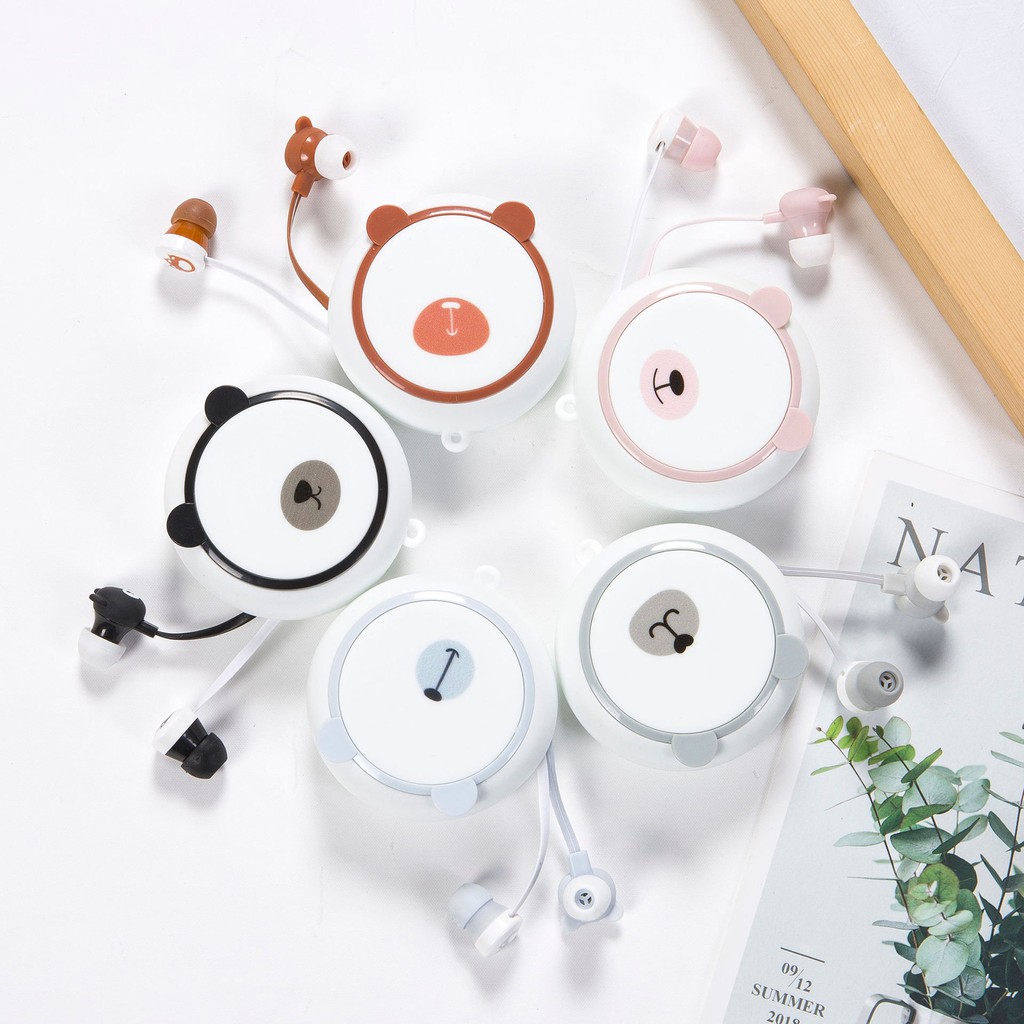 Tai Nghe Nhét Tai Có Dây Hình Gấu Hoạt Hình Đáng Yêu Kèm Mic