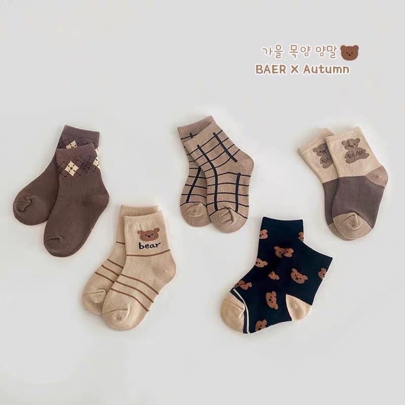 LỐ 10 ĐÔI TẤT CỔ CAO GẤU NÂU SIÊU XINH CHO BÉ