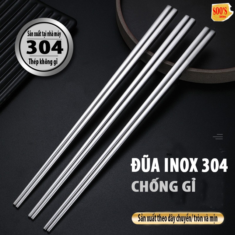 Đũa Inox 304 Cao Cấp Nấm Mốc, Chống Gỉ (5 Đôi)