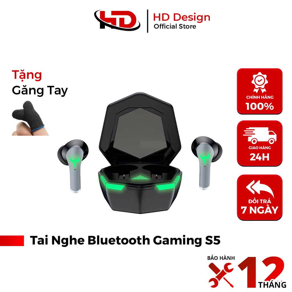 Tai Nghe Gaming Bluetooth S5 - Có Mic - Độ Trễ Gần Như Không Có - Chính Hãng HD DESIGN