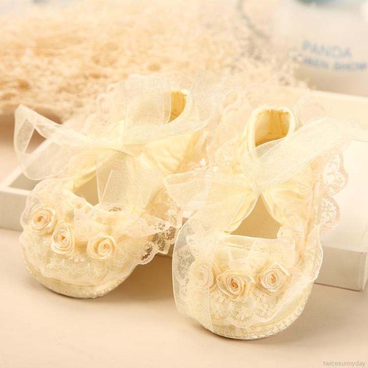 Giày tập đi đế mềm phối ren dễ thương tùy chọn màu sắc dành cho bé gái