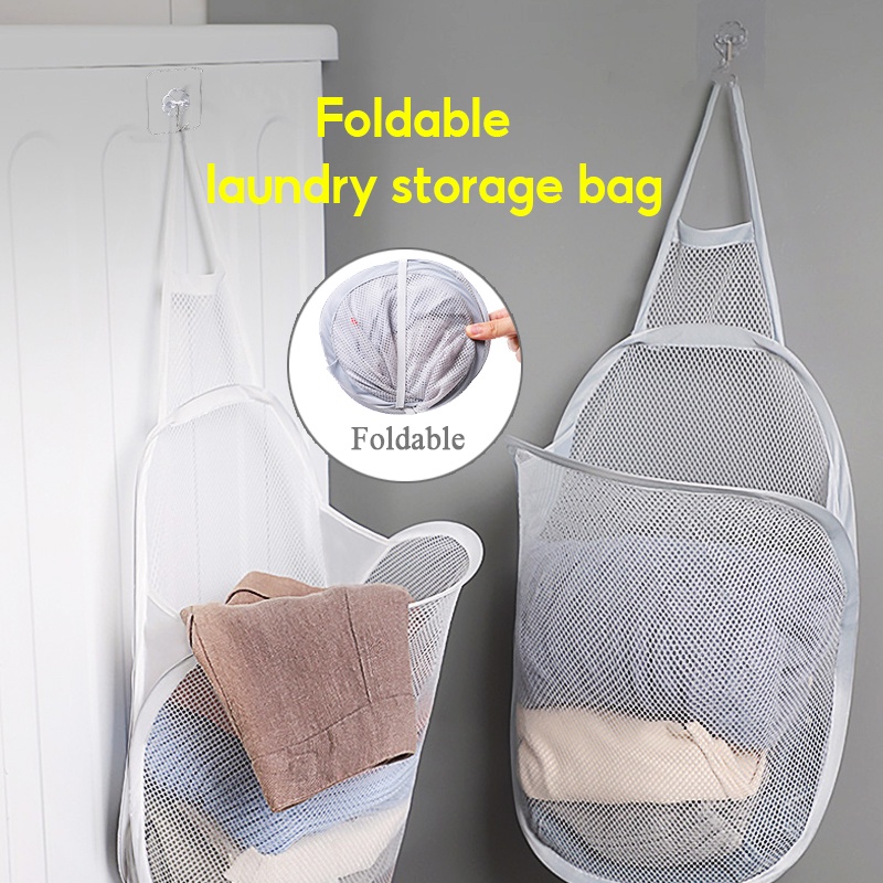 Túi đựng quần áo bẩn gấp gọn được treo tường nhà tắm tiện dụng sáng tạo, đựng quần áo và đồ dùng sinh hoạt treo tường có thể gấp gọn, tặng móc dính trong