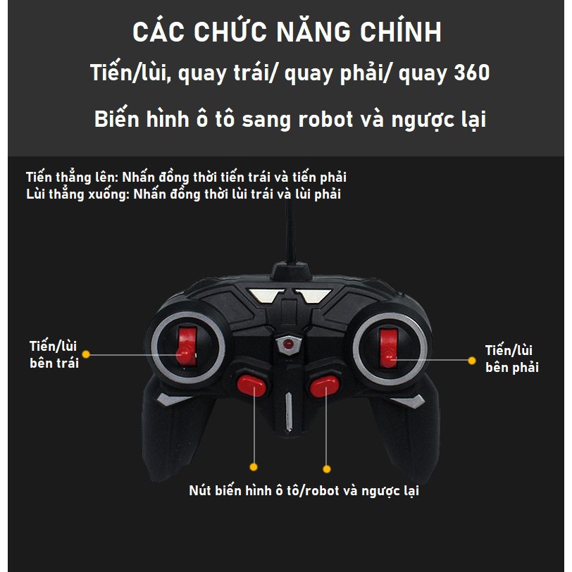 Combo 2 chiếc - Đồ chơi xe ô tô điều khiển từ xa biến hình thành ROBOT có xạc Pin Robot siêu nhân