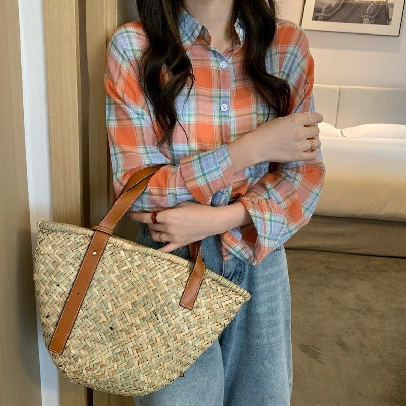 Áo sơ mi nữ kẻ sọc caro đẹp form rộng tay dài hàng Quảng Châu ANDOSA SM06