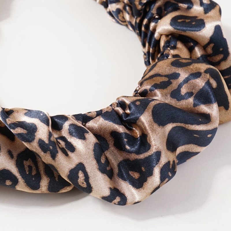 Băng Đô Cài Tóc Bản Rộng Xếp Ly In Họa Tiết Da Báo Kiểu Bohemia Cổ Điển Cho Nữ