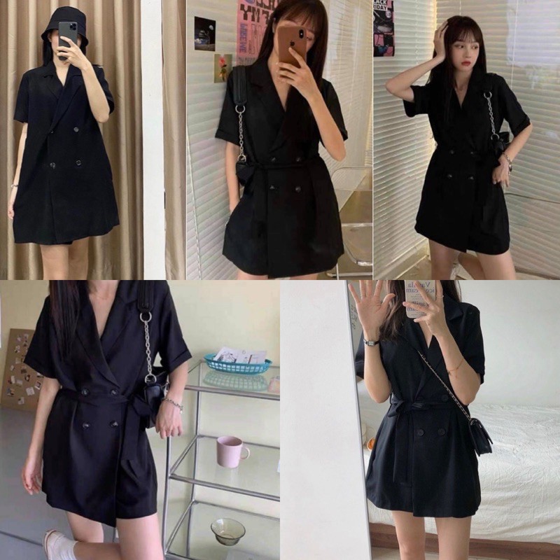 Đầm Đen VEST DRESS chất vải lụa mềm cực mát form suông hay thắt belt bên trong có kèm quần lót