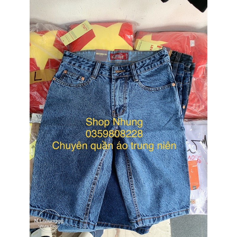 Quần Short Jean Nam Trung Niên Dáng Suông, Ống Rộng Ảnh Thật