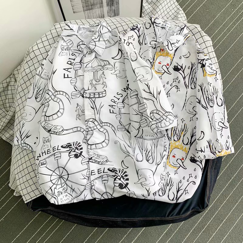 Áo Sơ Mi Tay Ngắn In Họa Tiết Hoạt Hình Phong Cách Hawaii Thời Trang Cho Nam