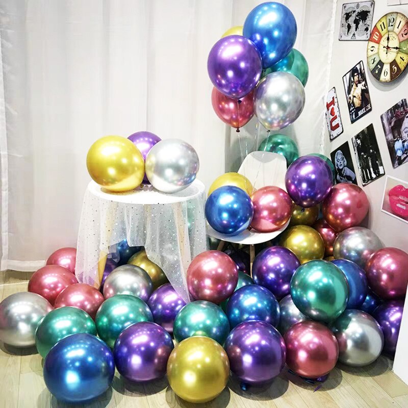 Gói 10 Bong Bóng 12-inch Bằng latex Mạ Crom Ánh Kim Loại Vàng Bạc Sáng Bóng Dùng Trang Trí Tiệc Cưới / Sinh Nhật / Sự Kiện