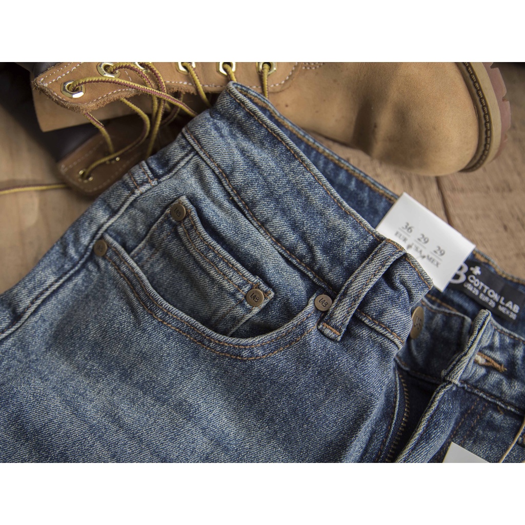Quần jean nam màu xanh rách gối chất co giãn from slimfit thương hiệu LAB - QJLAB220914