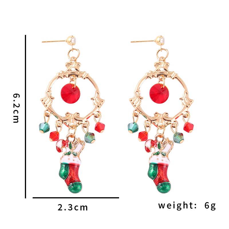 Đôi khuyên tai hình kiểu Giáng sinh đính đá phối tua rua thời trang cho nữ