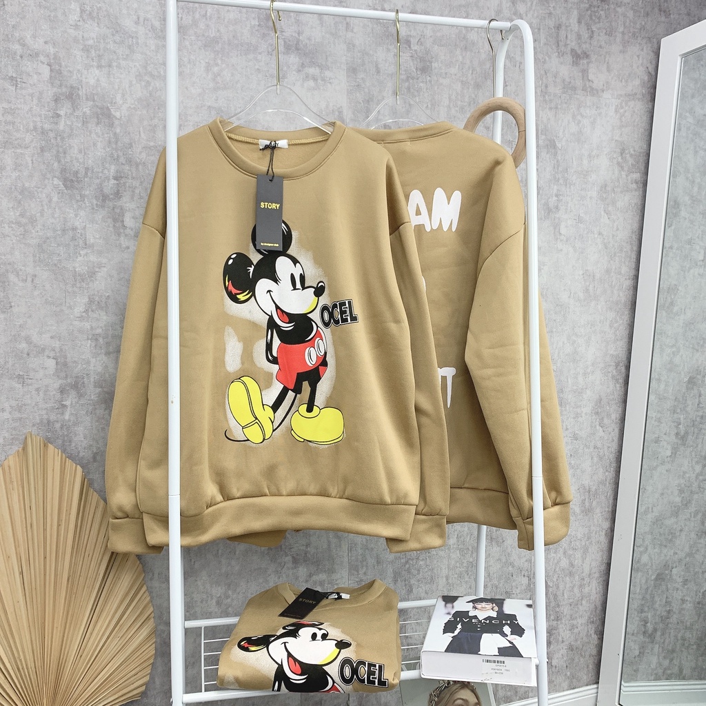 Áo Hoodie áo nỉ nữ unisex tay dài có nón form rộng Free Size 45-62 Kg in hình chuột Micky dễ thương ATD004 | BigBuy360 - bigbuy360.vn