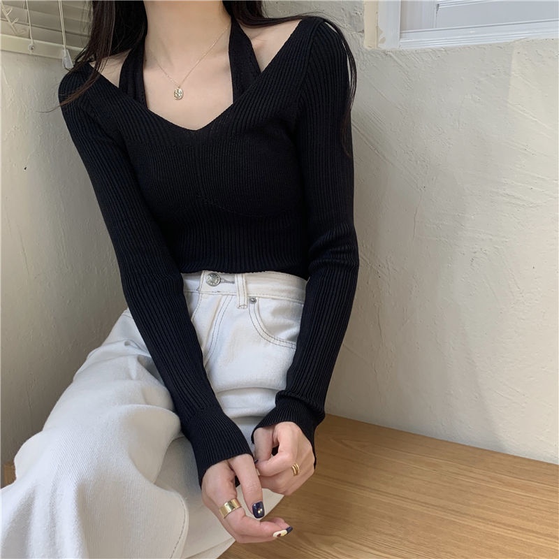 Happy Store Áo Sweater Tay Dài Hở Vai Dáng Ôm Quyến Rũ Thời Trang Cho Nữ