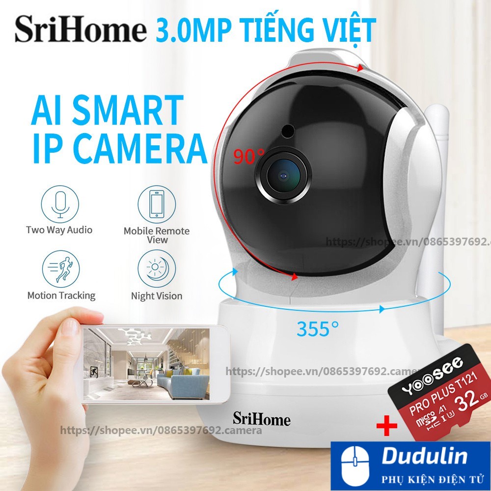 Camera IP WiFi Cao Cấp SRIHOME SH020 3.0 MP, Kèm Thẻ Nhớ