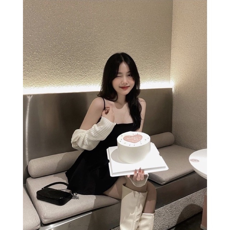Sét Váy 2 Dây Xoè Kèm Cardigan Bo tăm Ulzzang Hàn Quốc