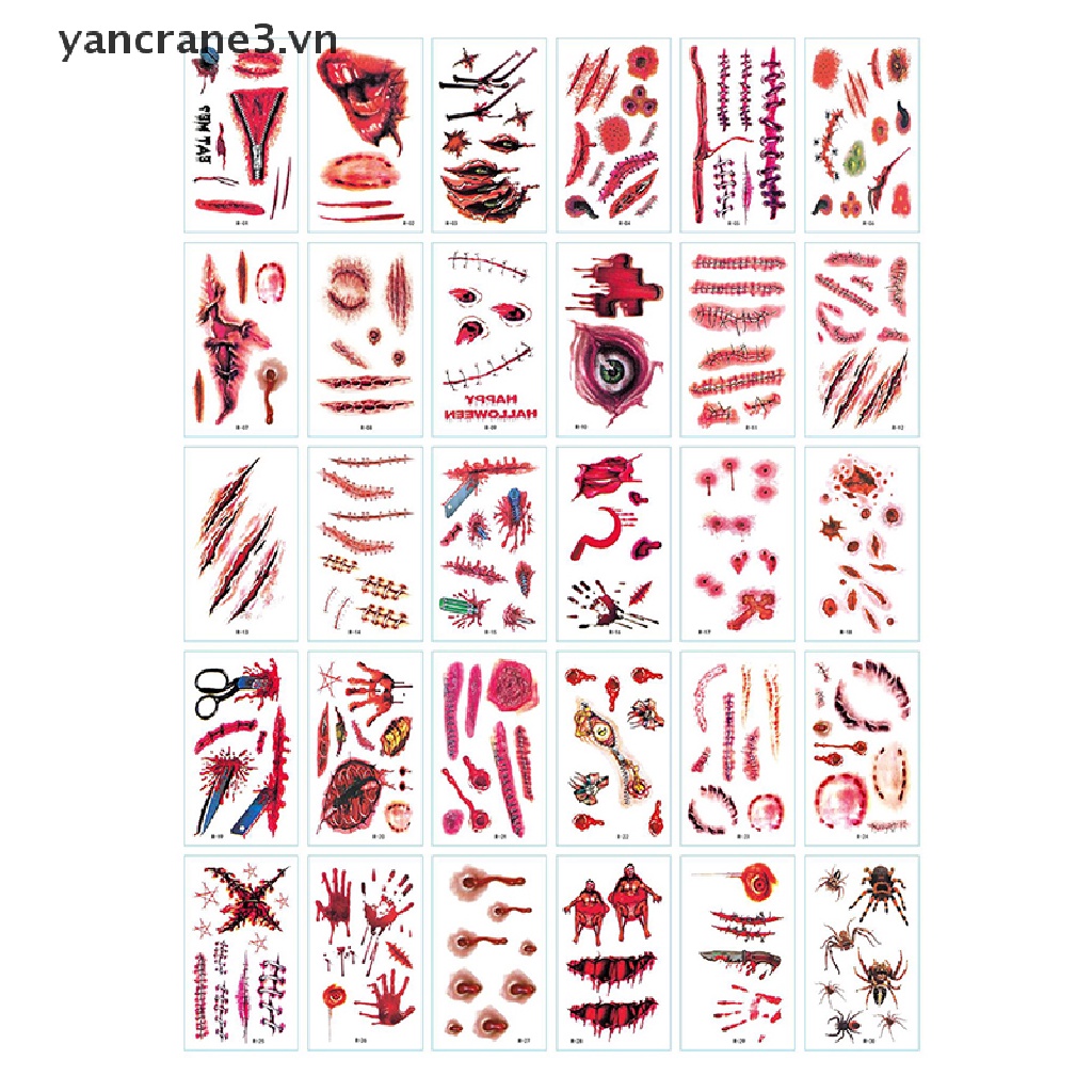 Set 30 Tấm Hình Xăm Dán Vết Sẹo Máu Hóa Trang Ma Cà Rồng Halloween yancrane3.vn