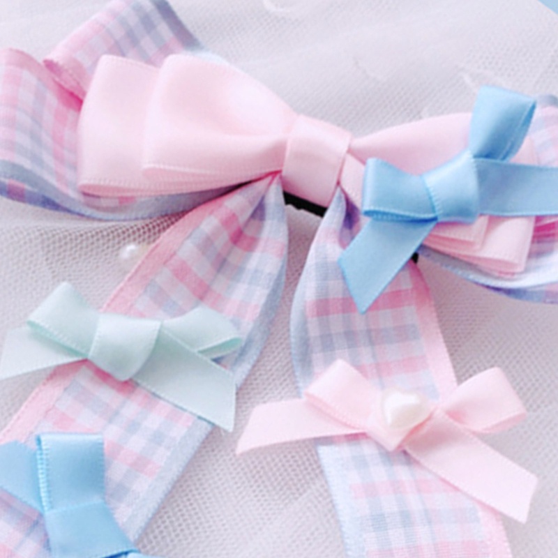 Kẹp Tóc Nơ Dài Họa Tiết Sọc Caro Phong Cách Lolita Dành Cho Nữ