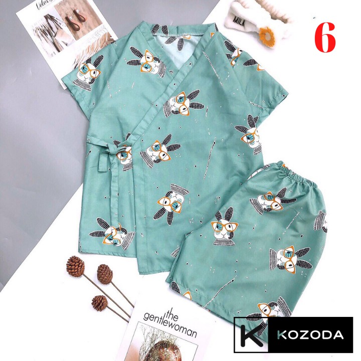 Đồ ngủ yukata Kimono Cộc Tay Nữ Set pijama buộc nơ in hình cute, quần áo ngủ mặc ở nhà, mùa hè Ulzzang Kozoda M45