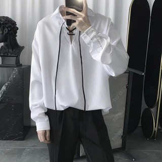 Sơ mi form rộng đan dây cổ