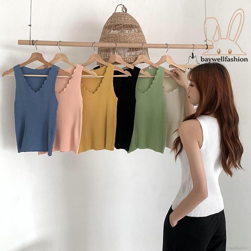 [Mã FASHIONT4WA2 giảm 10K đơn 50K] Áo Ba Lỗ Dệt Kim Màu Trơn Thời Trang Cho Nữ | BigBuy360 - bigbuy360.vn
