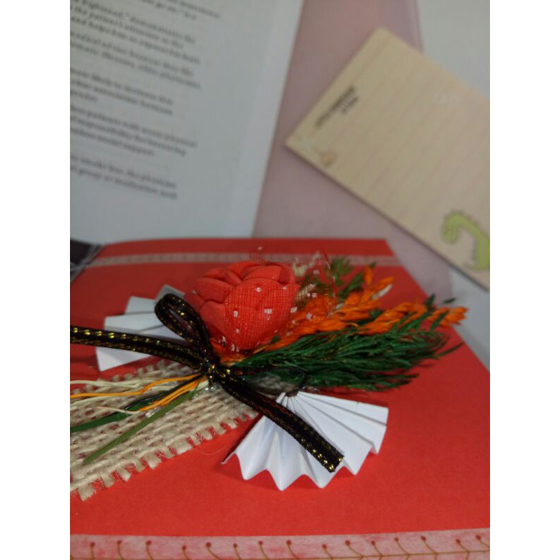 Thiệp handmade đẹp hoa đỏ tinh tế - 2 lớp, tặng kèm 2 giấy viết thiệp