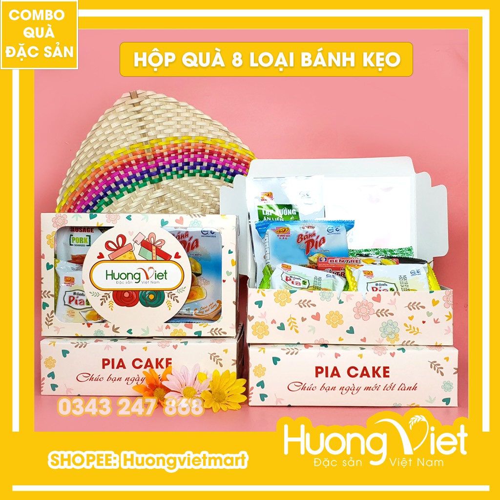 HỘP QUÀ BÁNH KẸO [ BÁNH PÍA KIM SA - LẠP XƯỞNG - KẸO DỪA] [HỘP QUÀ HUONVIETMART]