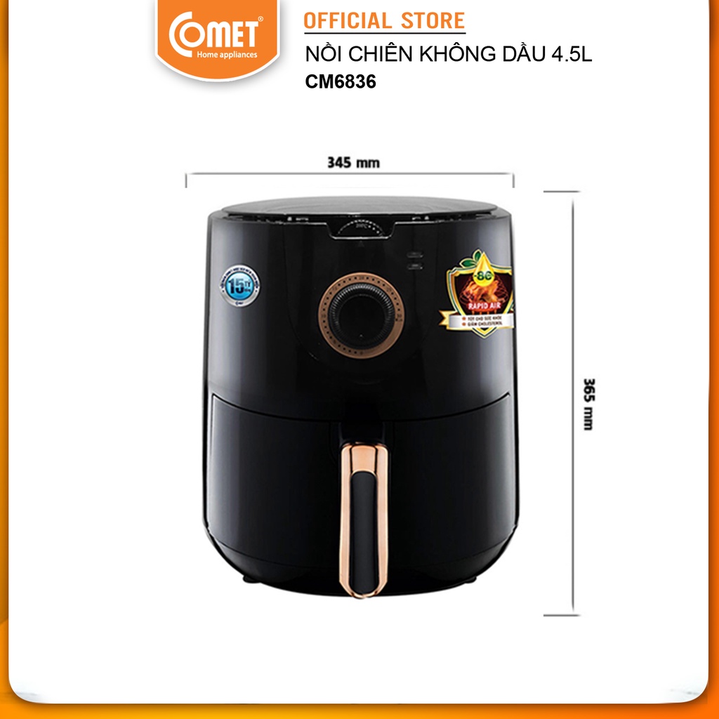 [Mã ELCM82 giảm 150k] Nồi chiên không dầu COMET CM6836 - 4,5L