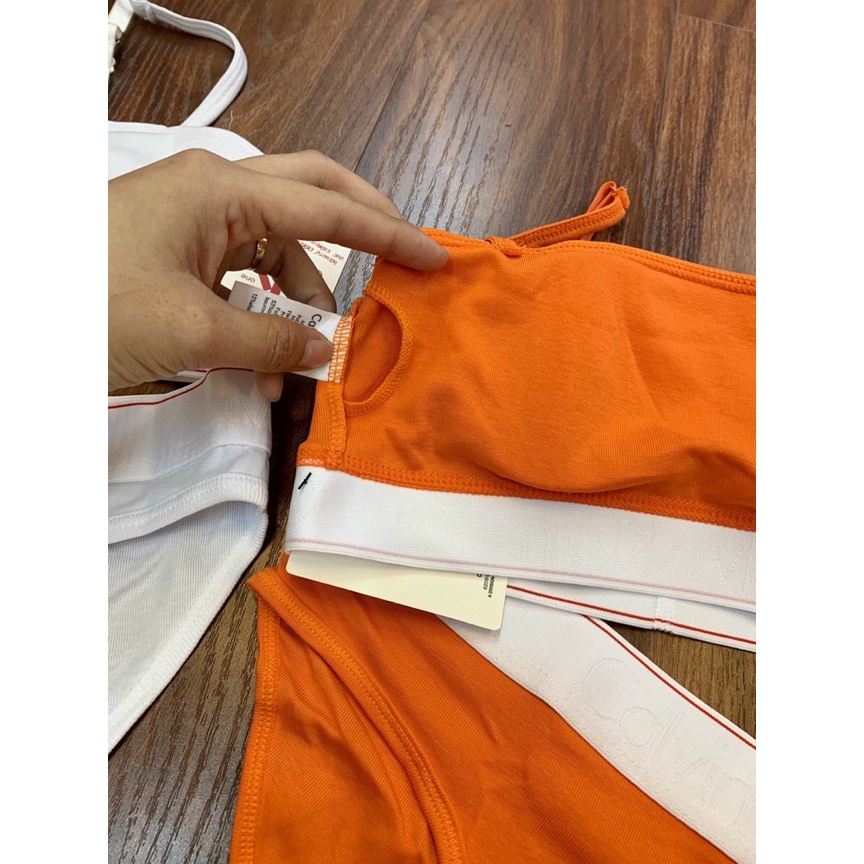 Set bộ lót thun 𝘊𝘒 áo ngang có mút màu cam đen mới 2022