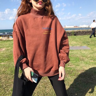 áo nỉ ulzzang áo nỉ nữ đẹp dài tay dày thu đông dáng rộng nỉ bông đỏ gạch be kiểu hàn quốc