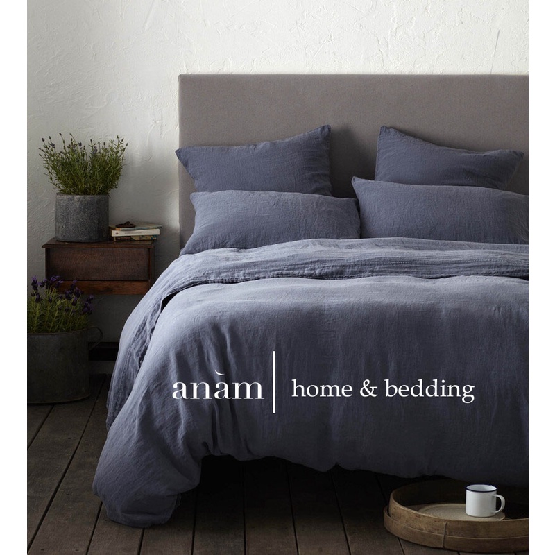 Anam home - set ga giường cao cấp LINEN premium 100% màu xanh cổ điển French Blue