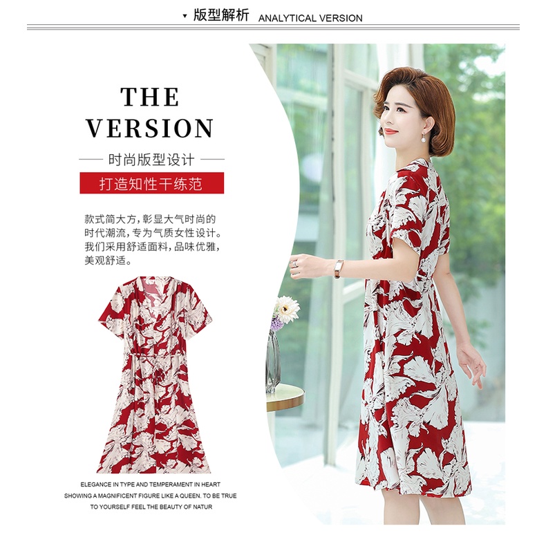 Đầm Dài Họa Tiết in Thời Trang Cho Phụ Nữ Trung Niên