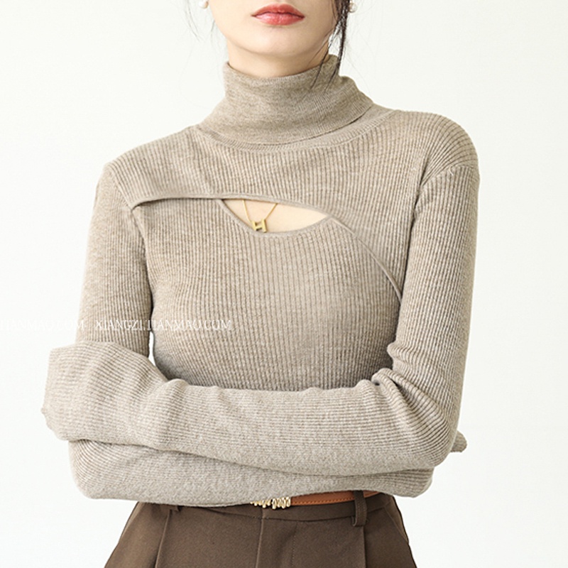 Áo len ZHELIHANGFEI tay dài cổ lọ kiểu dáng sang trọng cho nữ