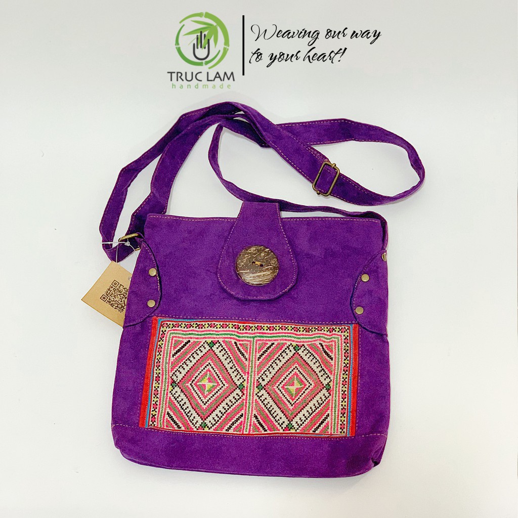 Túi Đeo Chéo Thời Trang Vải Da Lộn Can Yếm Thổ Cẩm Dân Tộc  - Trúc Lâm Handmade