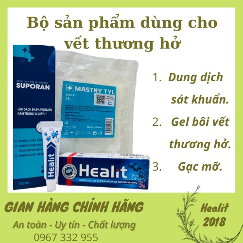 Bộ sản phẩm dùng cho vết thương hở gel bôi, nước sát khuẩn, gạc mỡ