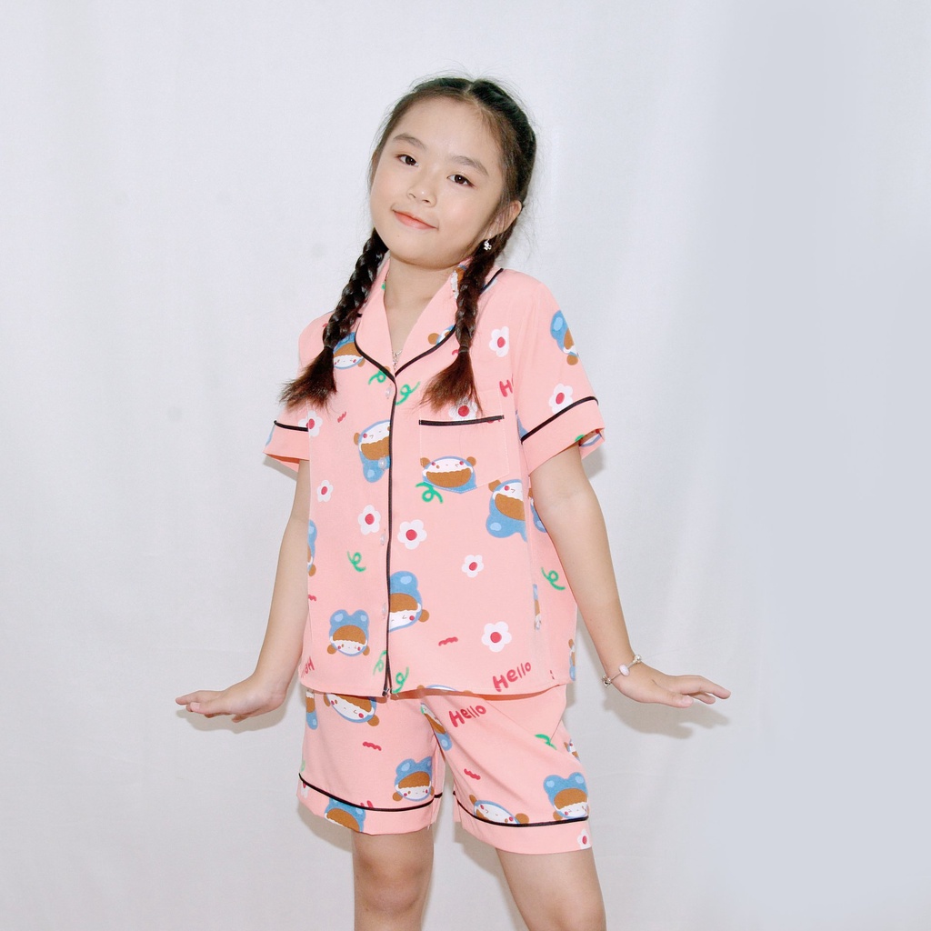 Bộ đồ ngủ pijama bé gái MÀU HỒNG HELLO  - Vải lụa mềm mại,nhẹ nhàng, mang lại cho bé cảm giác cực  thoải mái