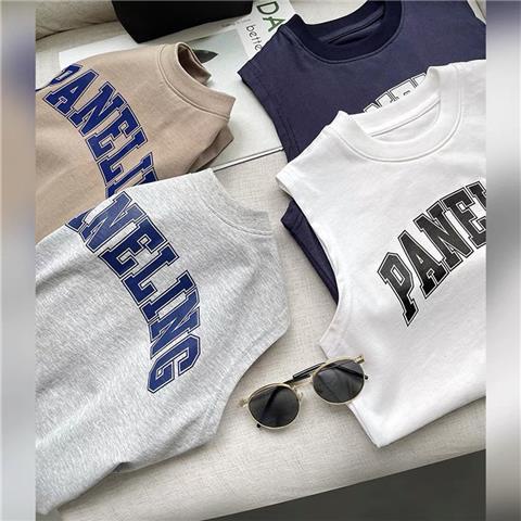 [Babycat] Hàng Có Sẵn Áo Thun Cotton Sát Nách Màu Trơn In Chữ Phong Cách Hàn Quốc Nhật Bản Dễ Thương Thời Trang Mùa Hè Cho Bé Trai