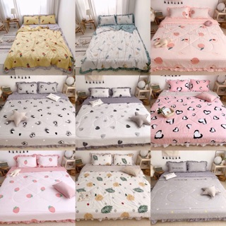 Bộ cotton đũi bánh bèo chăn ga gối