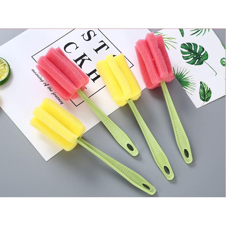 Bàn chải đầu mút xốp dùng cho bệ sinh bình thủy tinh cốc uống trà nhà bếp tiện lợi