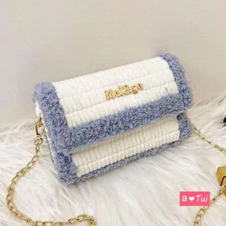  Túi xách tự đan lông xù đeo vai cá tính túi handmade 