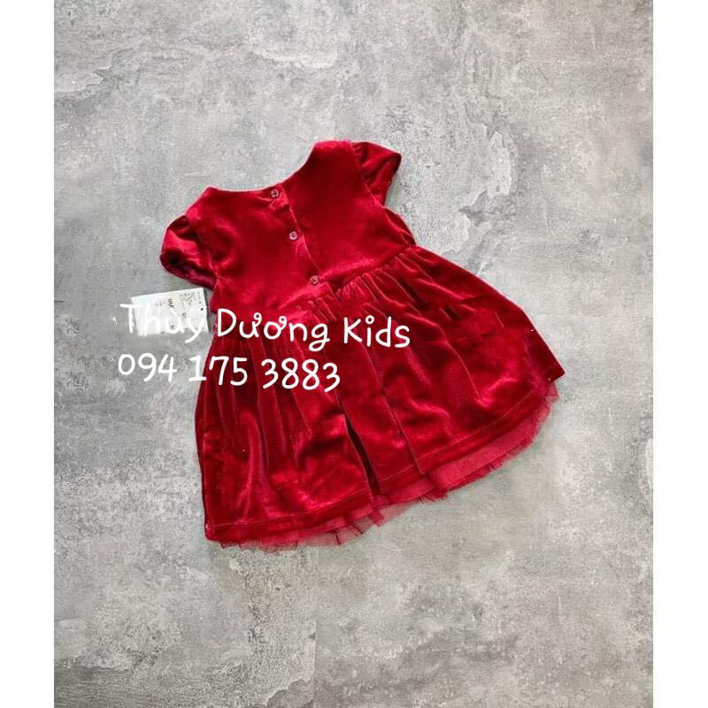 Váy nhung đỏ Hm dư xịn cho bé gái 4/6m