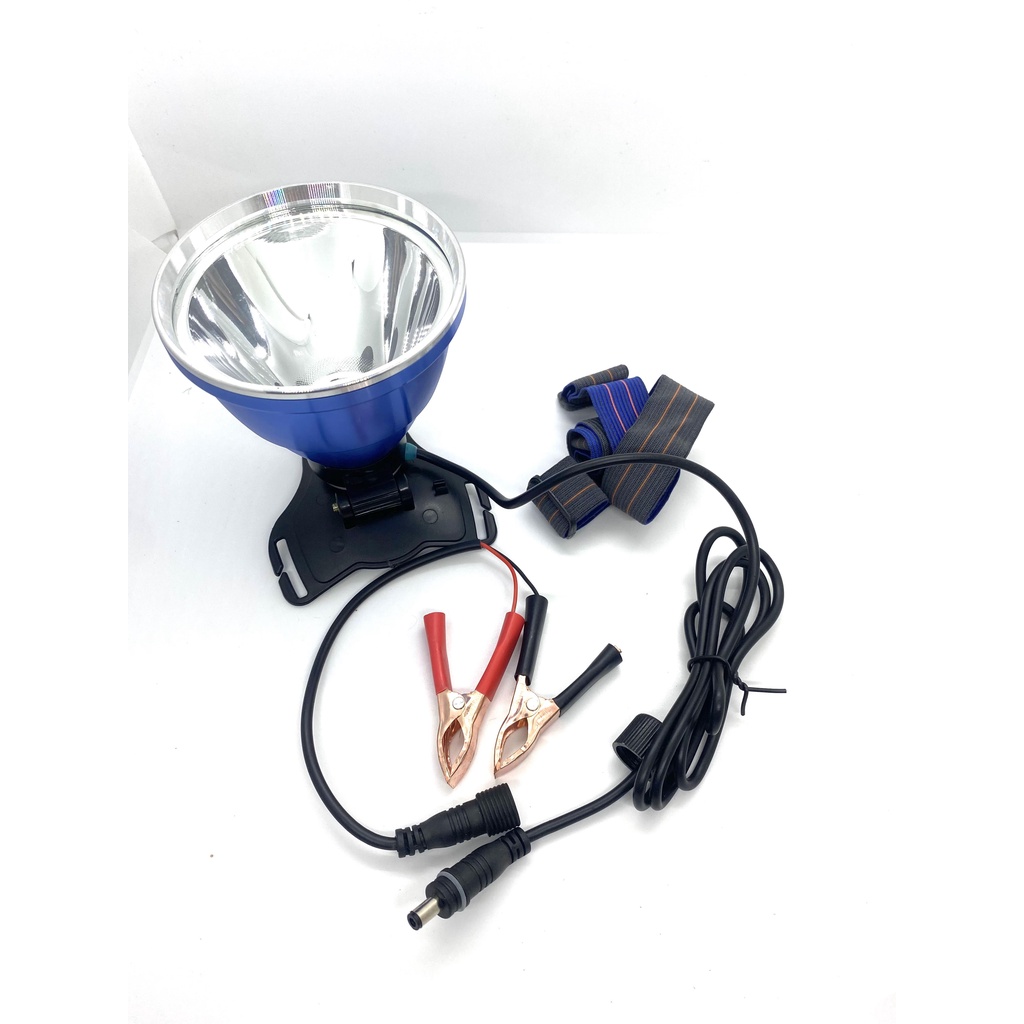 Đèn pin đội đầu siêu sáng, đèn đeo đầu 1202  kẹp bình ác quy 12V  sáng gom chiếu xa 500M chóa 10cm