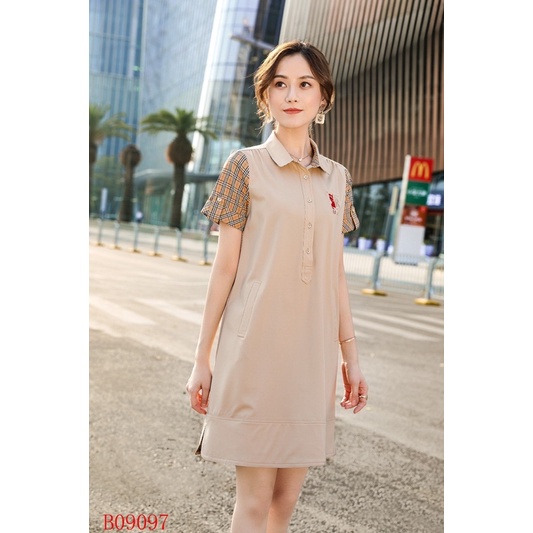 Đầm polo suông có hai túi sườn thương hiệu Burberry BBR cao cấp