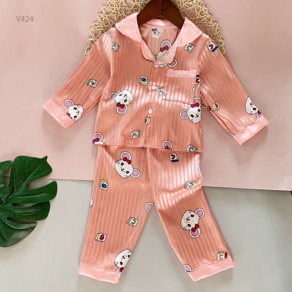 Bộ Pijama Dài Tay Chất Gấm Thượng Hải Cao Cấp 6 Màu Họa Tiết Dễ Thương Cho Bé Unchi Store (V424)