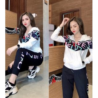đồ bộ nữ thu đông áo dây kéo khóa có nón quần dài